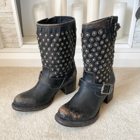 Frye Black Studded Combat Boots - Picture 2 of 6
